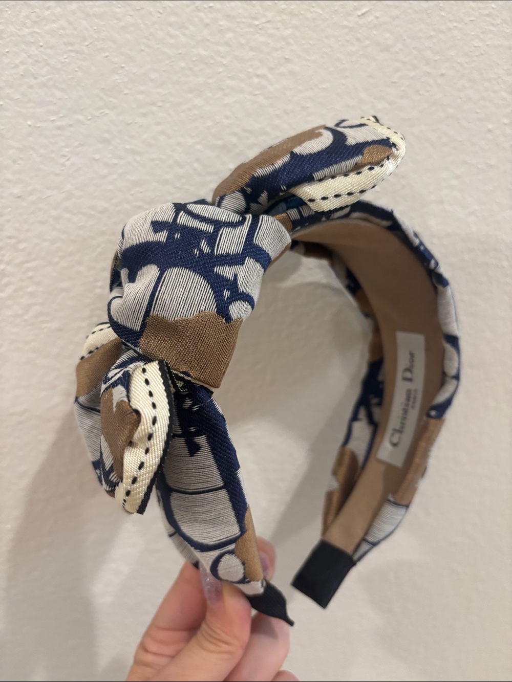 Dior Fabric Knotted Headband — Navy & Tan Floral with box